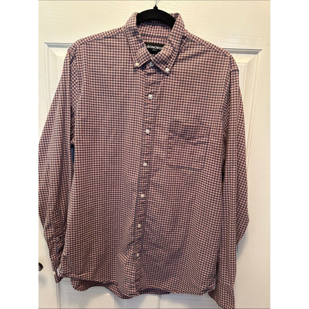 Bonobos Men’s Gingham Button-Down Shirt - Classic Collar Tailored Fit Size L